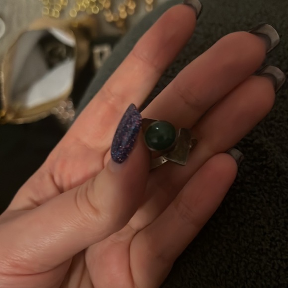 Green agate geometric silver ring - Picture 4 of 4